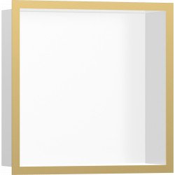 Hansgrohe XtraStoris Individual - Výklenok do steny matný biely s dizajnovým rámom 300x300x100mm, leštený vzhľad zlata 56099990
