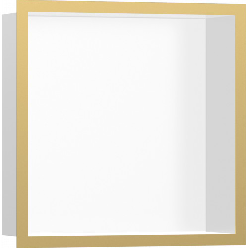 Hansgrohe XtraStoris Individual - Výklenok do steny matný biely s dizajnovým rámom 300x300x100mm, leštený vzhľad zlata 56099990