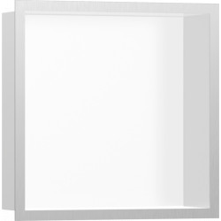 Hansgrohe XtraStoris Individual - Výklenok do steny matný biely s dizajnovým rámom 300x300x100mm, kartáčovaná nerezová oceľ 56099800