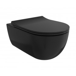 BOCCHI V-Tondo - WC závesné 545x360 mm, Rimless + sedátko slim, Soft Close - SET, čierna matná