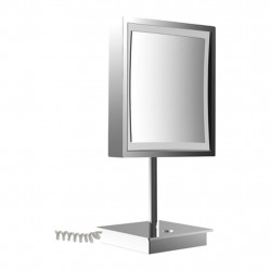 Emco Cosmetic mirrors Pure LED - Stojace štvorcové LED-holiace a kozmetické zrkadlo s podsvieteným dotykovým senzorom a skrutkovicový kábel, 3 násobné zväčšovanie, chróm 109406015