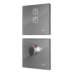 Sanela - Elektronické dotykové ovládanie sprchy s termostatickým ventilom, farba svetlo šedá REF 9006, podsvietenie azúrové, 24 V DC