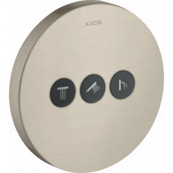Axor ShowerSelect - Ventil s podomietkovou inštaláciou, okrúhla verzia, pre 3 spotrebiče, kartáčovaný nikel 36727820