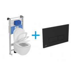 Ideal Standard Tesi WC Set - Závesné WC AQUABLADE s inštalačným systémom ProSys, ovládacie tlačidlo čierne, sedátko so SoftClose