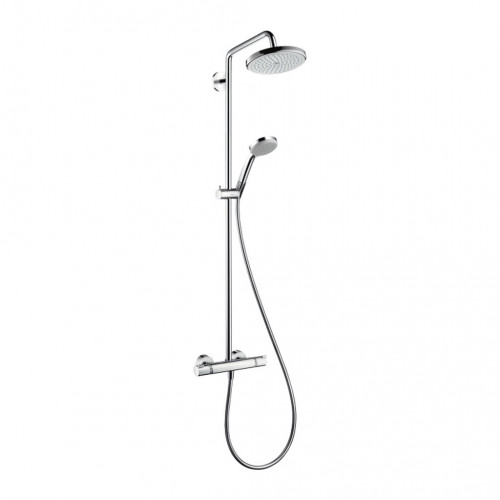 ​Hansgrohe Croma 220 Showerpipe - Sprchová batéria nástenná, termostatická, pevná sprcha + ručná sprcha, chróm 27185000