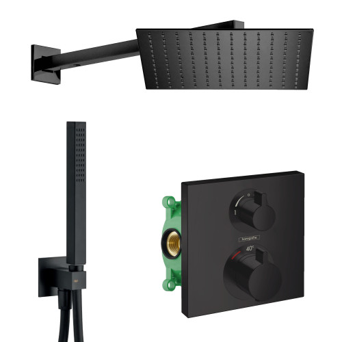 HG SET Ecostat Black - Sprchový systém pod omietku, Ecostat Square, termostatická batéria - kompletná sada, čierna matná